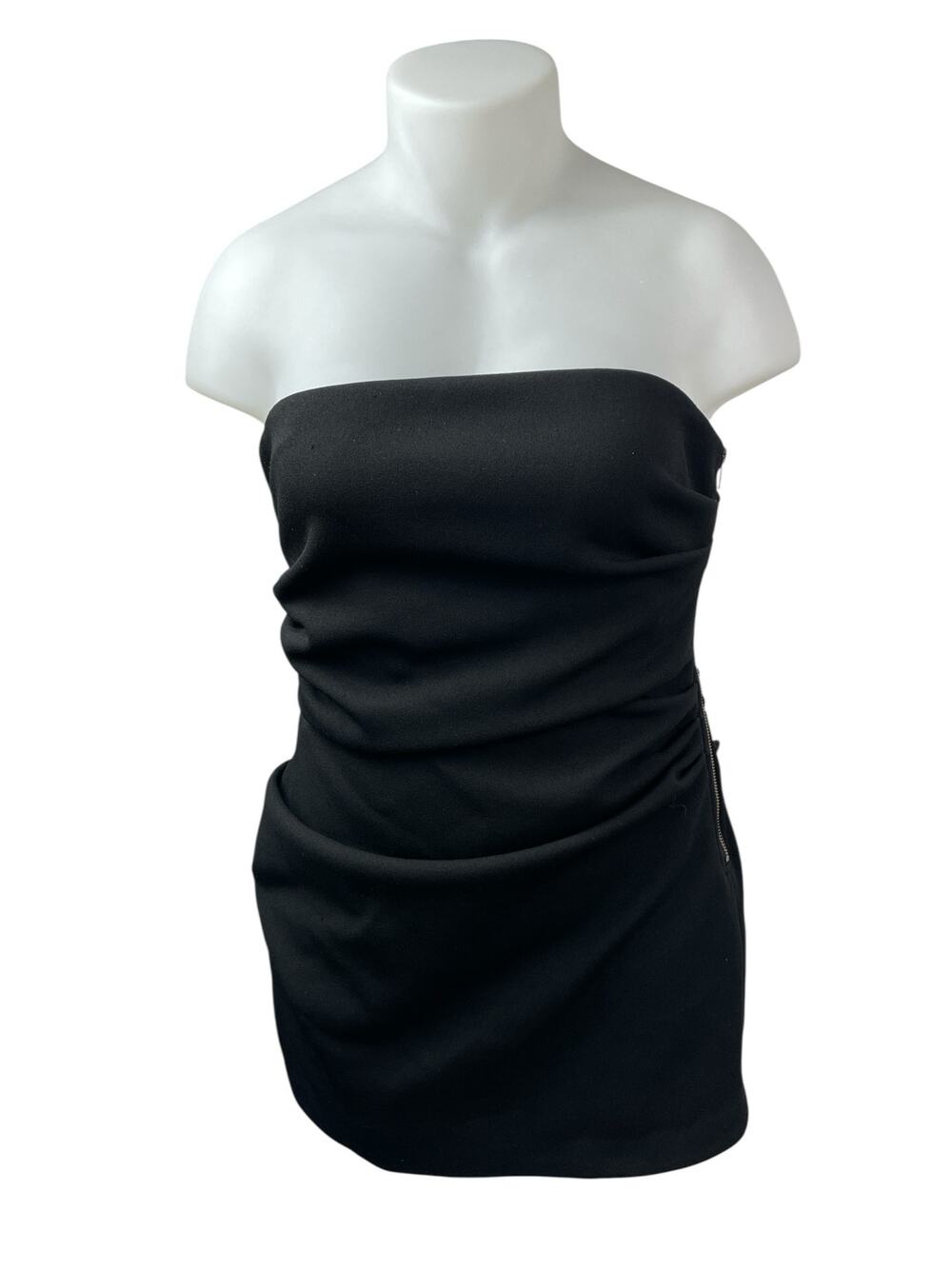 Misha Womens Black Ruched Sleeveless Side Zip Tube Bandeau Mini Bodycon Dress 12